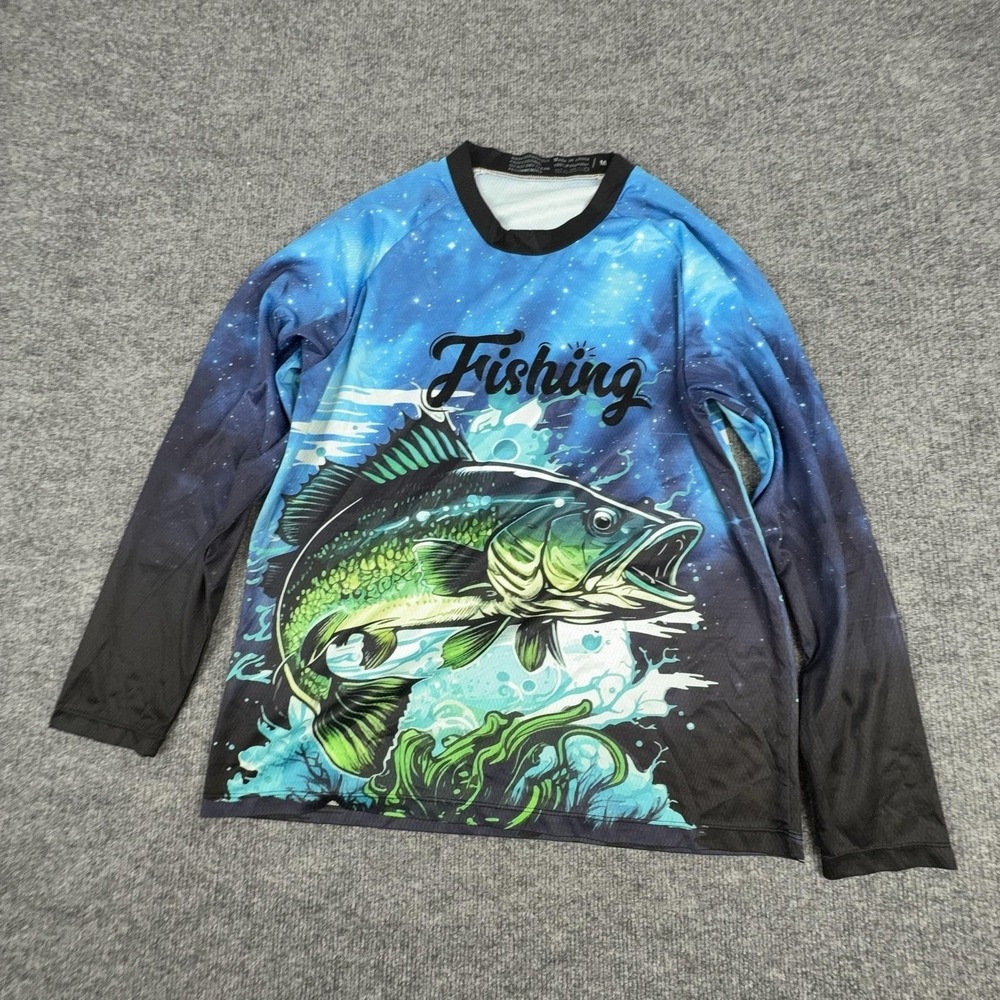 Fishing Shirt Mens Medium Multicolor Long Sleeve Bass Graphic Quick Dry Jersey